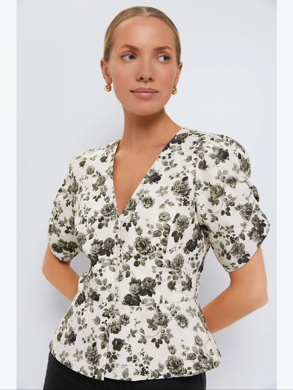 Tuckernuck NWT Linen Button Front Blouse M Minimalist Chic Faded Roses Lisle